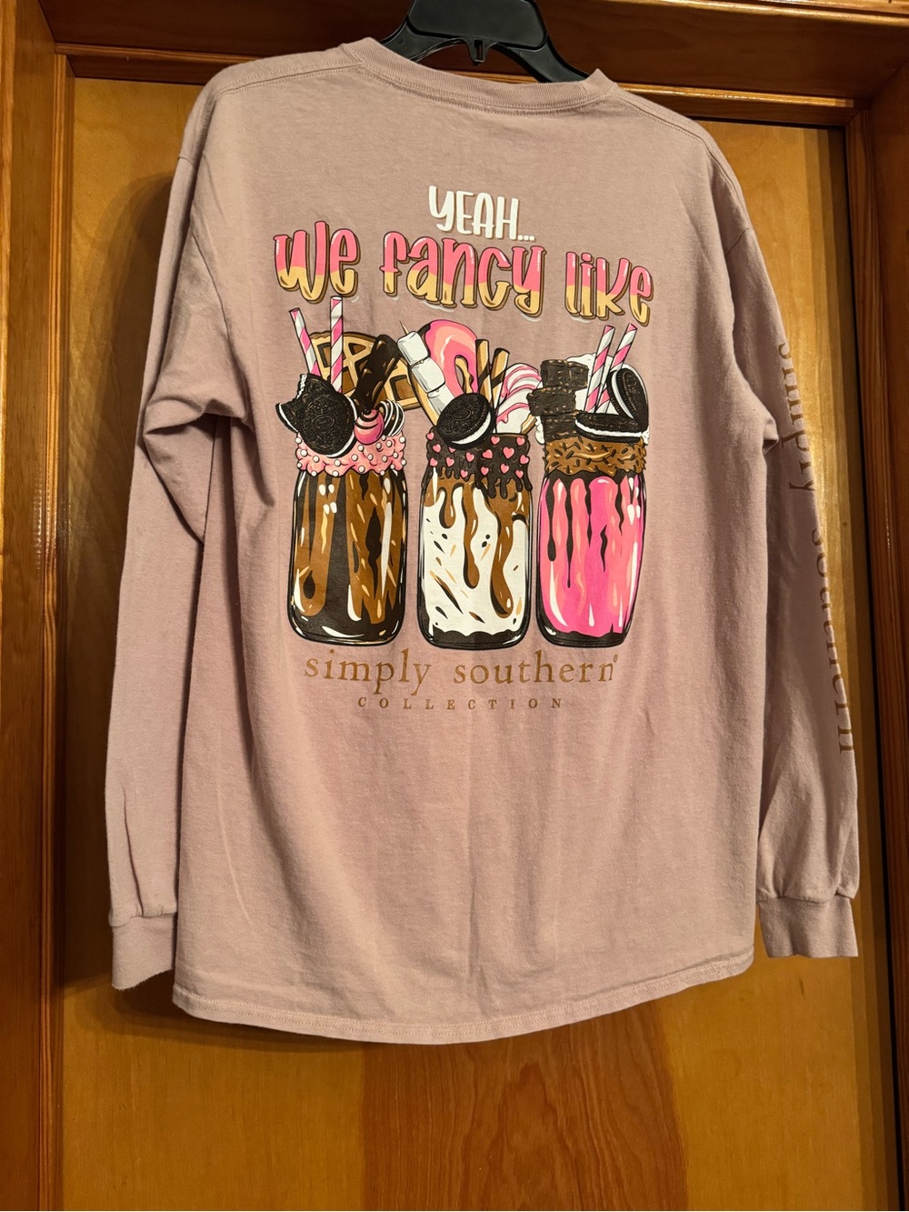 Simply Southern Mauve Pink Long-Sleeve Kids Tee with Milkshake Graphic